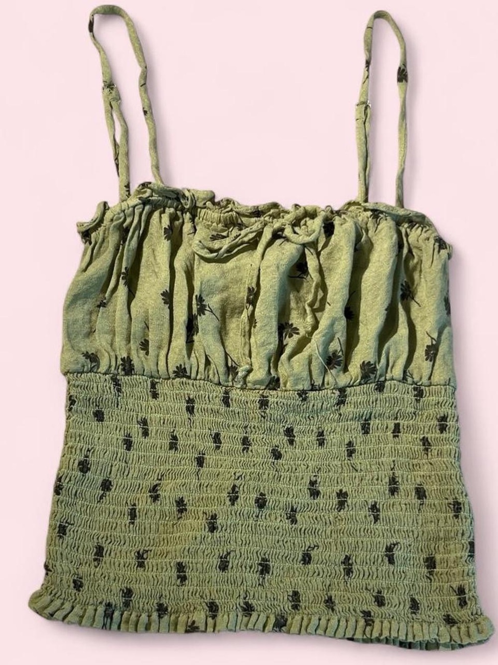 Skylar + Madison Olive Green Floral Smocked Cami